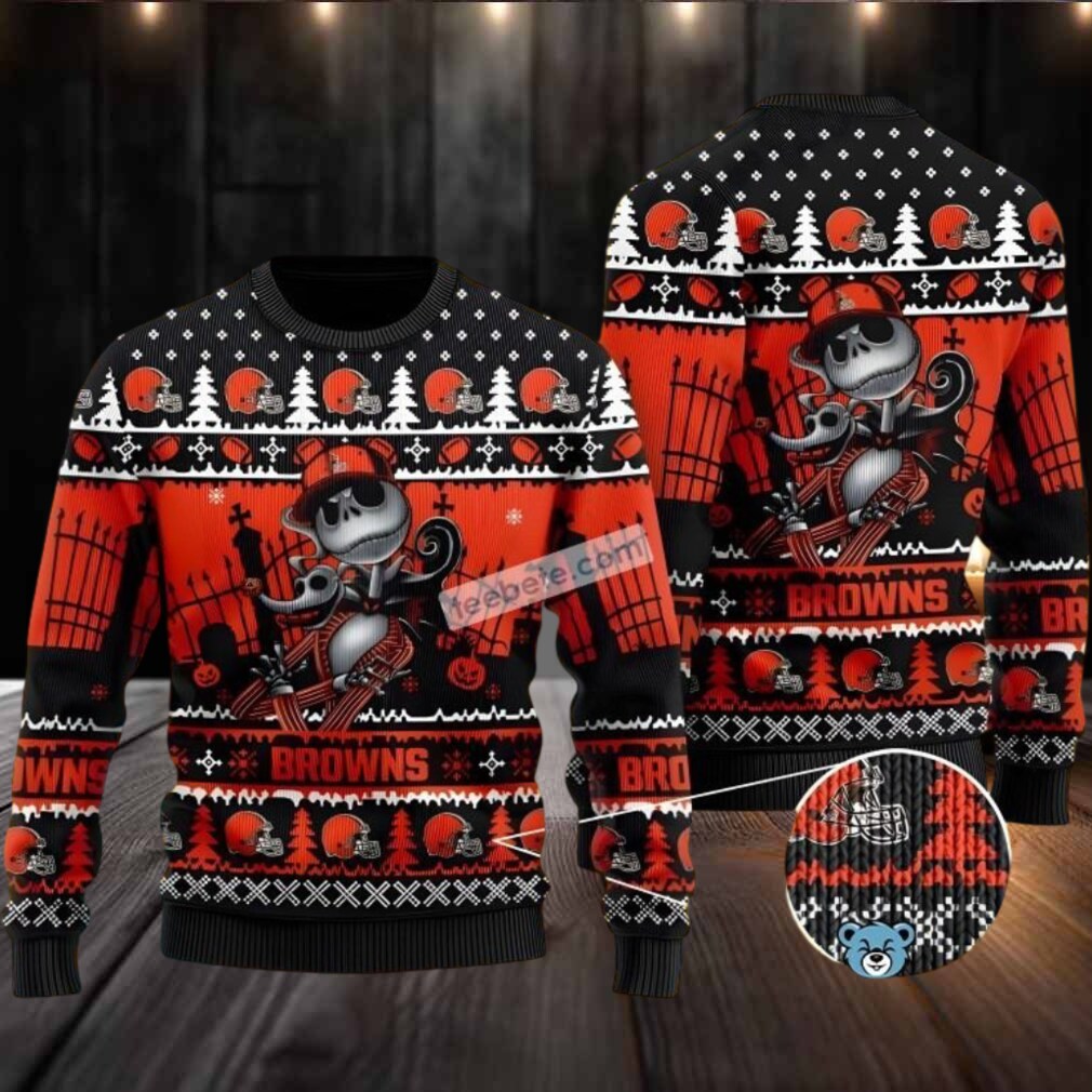 Cleveland Browns Jack Skellington Ugly Christmas Sweater Vacation Black Orange Cleveland Browns Jack Skellington Ugly Christmas Sweater Vacation Black Orange