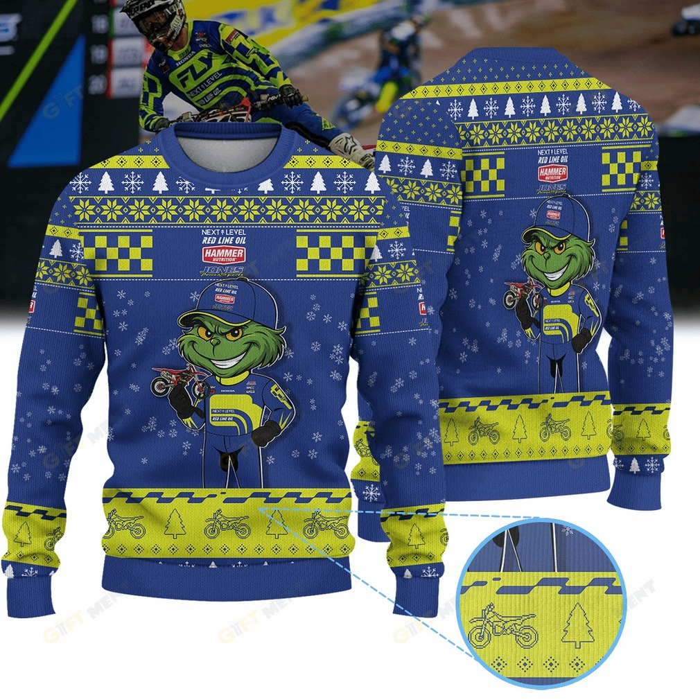 Colby Copp Next Level Redline Oil Hammer Nutrition Jones Powersports × Grinch Ugly Christmas Sweater Colby Copp Next Level Redline Oil Hammer Nutrition Jones Powersports × Grinch Ugly Christmas Sweater