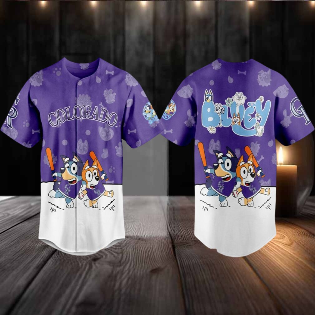 Colorado Rockies 2025 Bluey MLB Game Night Christmas Baseball Jersey Colorado Rockies 2025 Bluey MLB Game Night Christmas Baseball Jersey