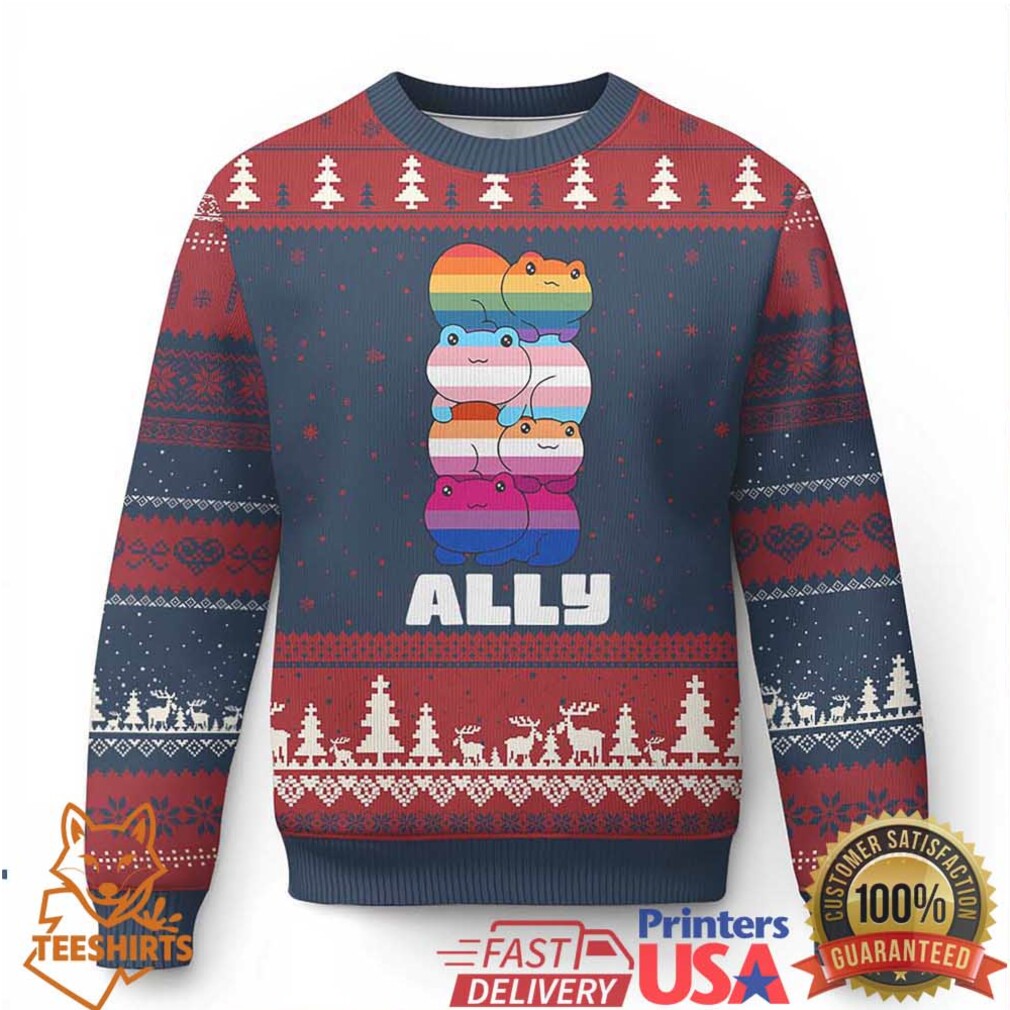 Colorful LGBTQ+ Ally Frogs Stack Ugly Christmas Sweater Kawaii Gay Pride Support Colorful LGBTQ+ Ally Frogs Stack Ugly Christmas Sweater Kawaii Gay Pride Support