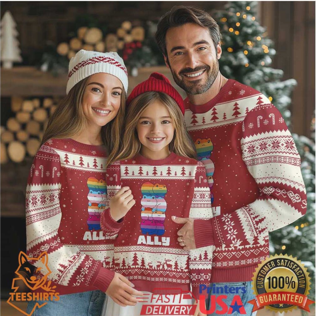 Colorful LGBTQ+ Ally Frogs Stack Ugly Christmas Sweater Kawaii Gay Pride Support Colorful LGBTQ+ Ally Frogs Stack Ugly Christmas Sweater Kawaii Gay Pride Support