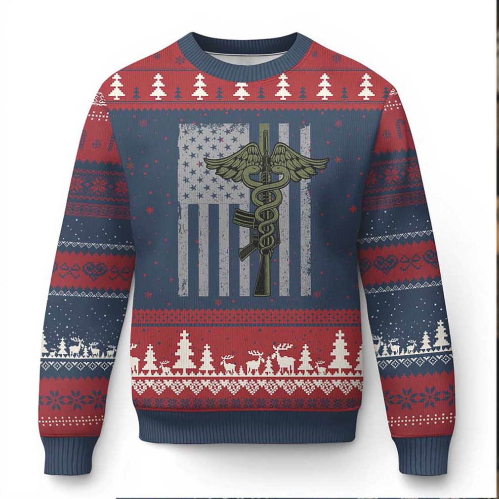Combat Medic Soldier Ugly Christmas Sweater Caduceus Vintage American Flag Combat Medic Soldier Ugly Christmas Sweater Caduceus Vintage American Flag