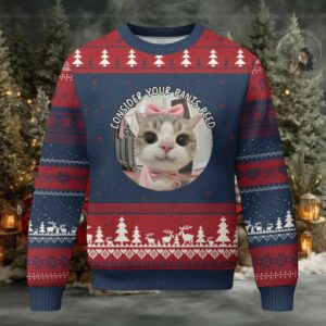 Consider Your Pants Peed Ugly Christmas Sweater Funny Cat Meme Saying