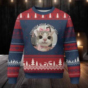 Consider Your Pants Peed Ugly Christmas Sweater Funny Cat Meme Saying