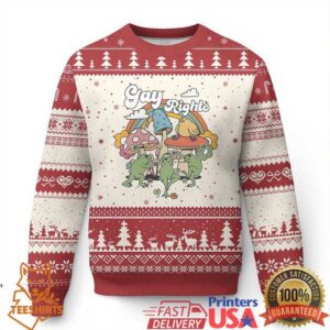 Cottagecore Dancing Frogs Ugly Christmas Sweater Say Gay Rainbow LGBT Pride Month