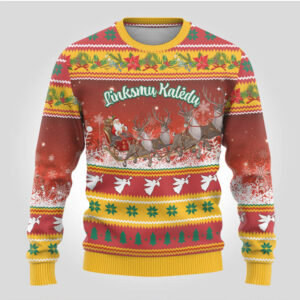 Custom Lithuania Christmas Ugly Christmas Sweater Lietuva Santa Claus With Reindeer