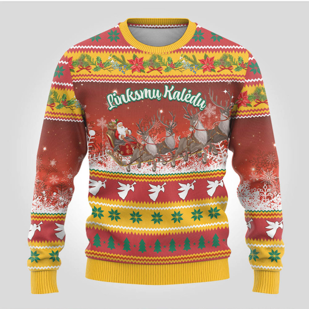 Custom Lithuania Christmas Ugly Christmas Sweater Lietuva Santa Claus With Reindeer Custom Lithuania Christmas Ugly Christmas Sweater Lietuva Santa Claus With Reindeer