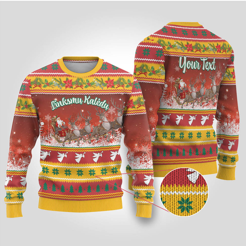 Custom Lithuania Christmas Ugly Christmas Sweater Lietuva Santa Claus With Reindeer Custom Lithuania Christmas Ugly Christmas Sweater Lietuva Santa Claus With Reindeer