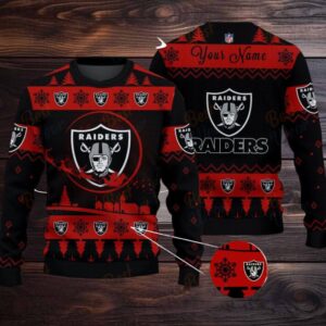Dark Red Las Vegas Raiders NFL Ugly Christmas Sweater Name Customized