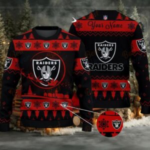 Dark Red Las Vegas Raiders NFL Ugly Christmas Sweater Name Customized