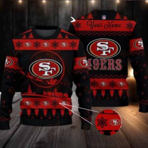 Dark Red San Francisco 49ers NFL Ugly Christmas Sweater Name Customized