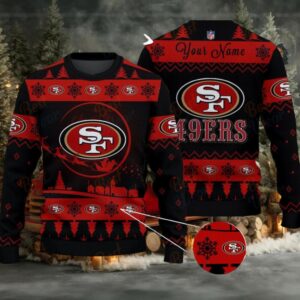 Dark Red San Francisco 49ers NFL Ugly Christmas Sweater Name Customized