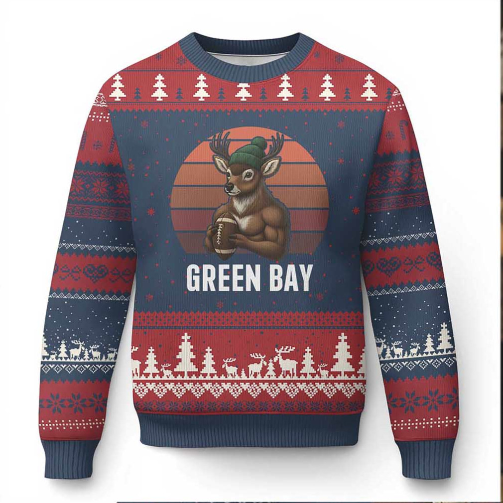 Deer Green Bay Football Ugly Christmas Sweater Retro Vintage Style Deer Green Bay Football Ugly Christmas Sweater Retro Vintage Style