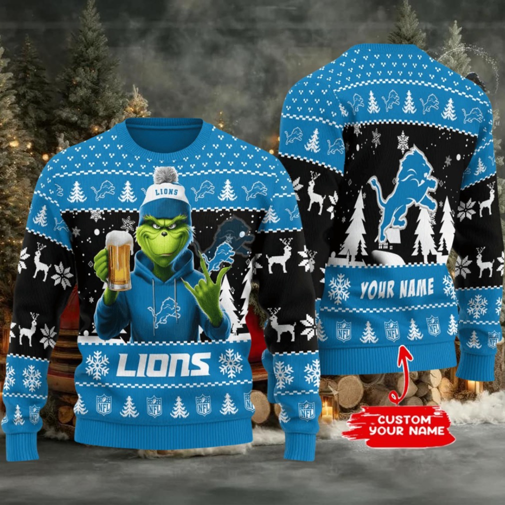 Detroit Lions Grinch With Beer Ugly Christmas Sweater Detroit Lions Grinch With Beer Ugly Christmas Sweater