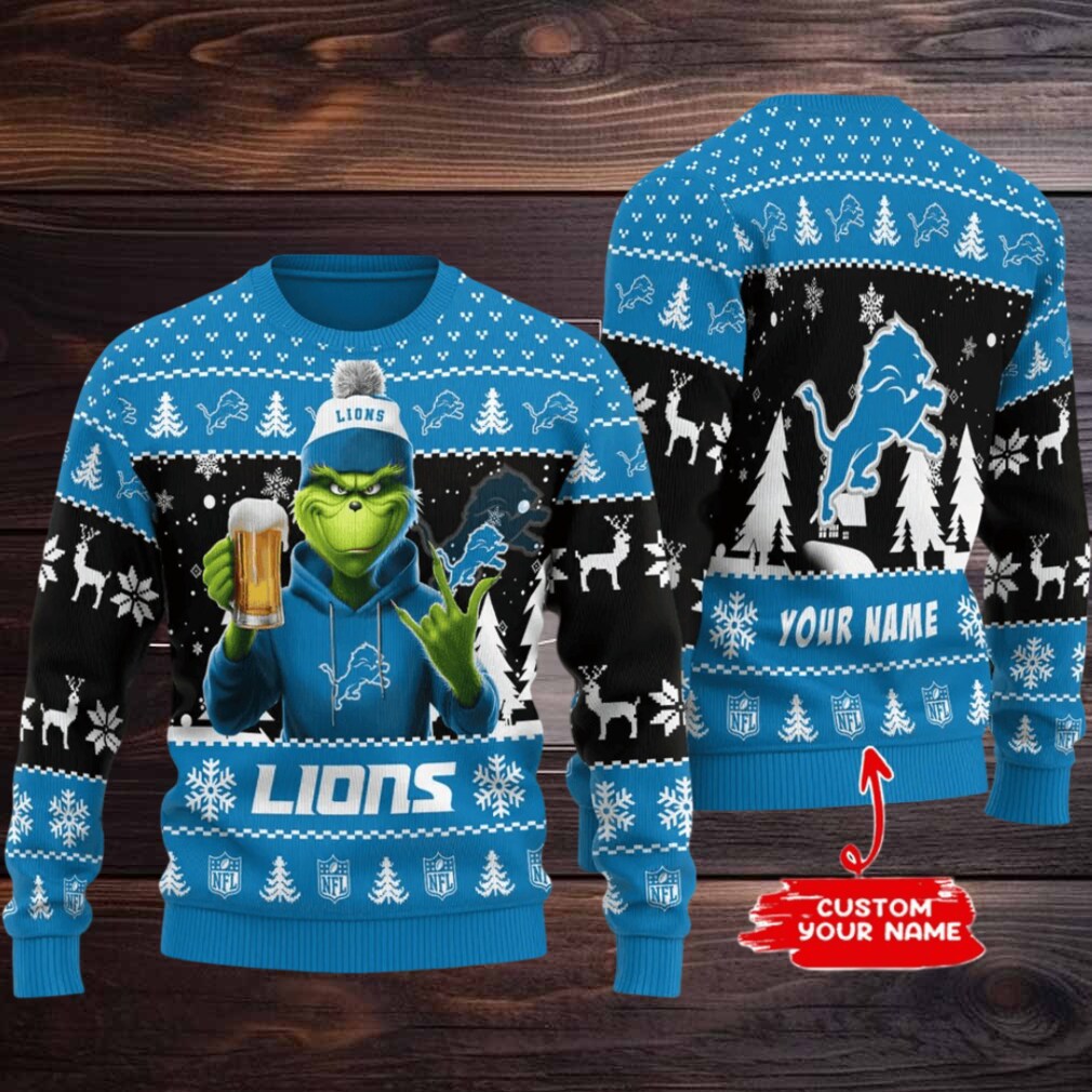 Detroit Lions Grinch With Beer Ugly Christmas Sweater Detroit Lions Grinch With Beer Ugly Christmas Sweater