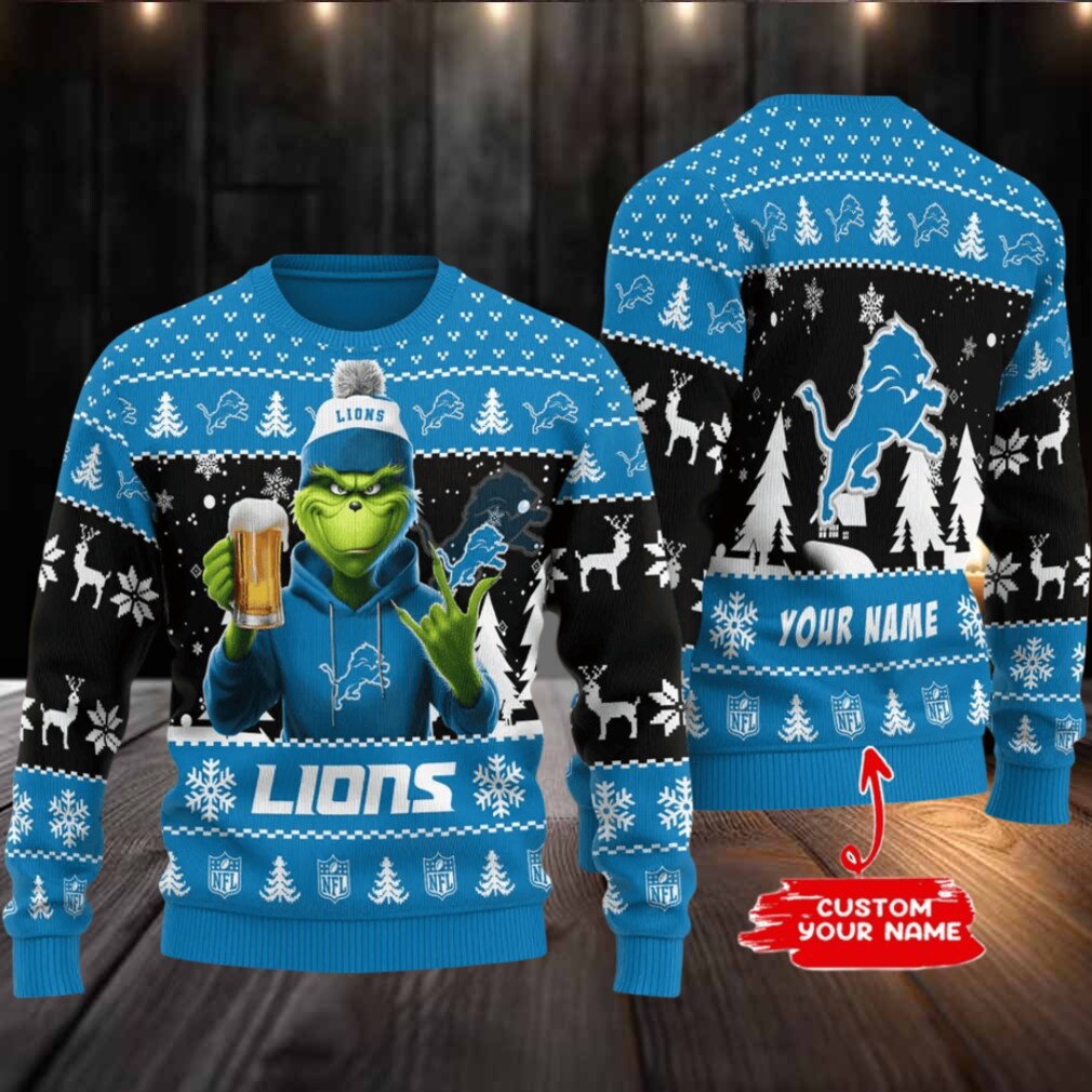 Detroit Lions Grinch With Beer Ugly Christmas Sweater Detroit Lions Grinch With Beer Ugly Christmas Sweater