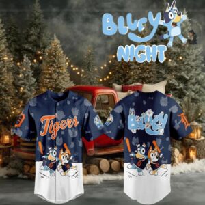 Detroit Tigers 2025 Bluey MLB Game Night Christmas Baseball Jersey