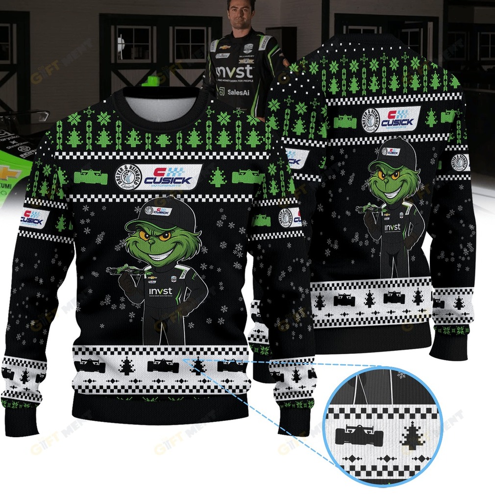 Dreyer & Reinbold Racing Cusick Motorsports Jack Harvey IndyCar × Grinch Ugly Christmas Sweater Dreyer & Reinbold Racing Cusick Motorsports Jack Harvey IndyCar × Grinch Ugly Christmas Sweater