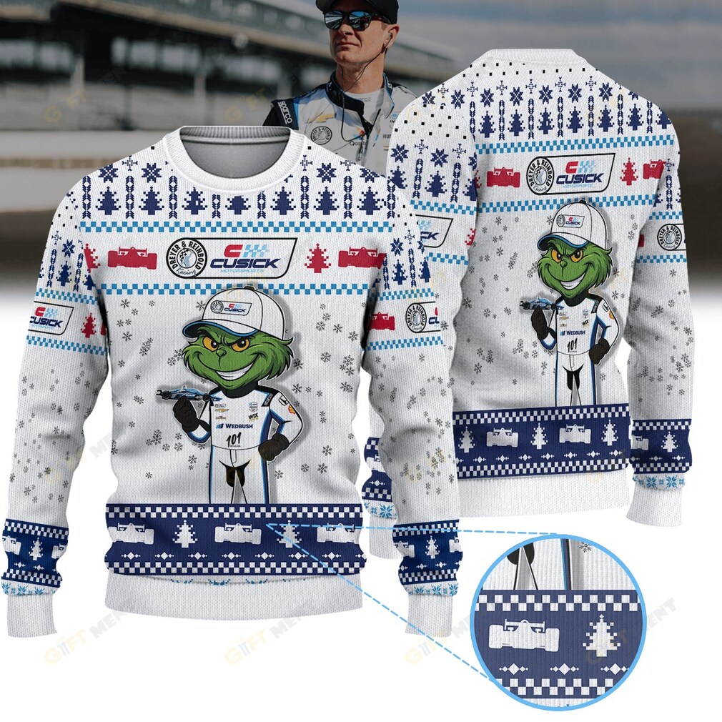 Dreyer & Reinbold Racing Cusick Motorsports Ryan Hunter Reay IndyCar × Grinch Ugly Christmas Sweater Dreyer & Reinbold Racing Cusick Motorsports Ryan Hunter Reay IndyCar × Grinch Ugly Christmas Sweater