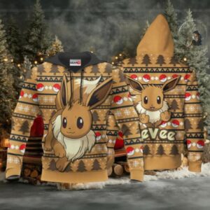 Eevee Anime Pokemon Manga Eevee Ugly Christmas Sweater 1k749 Fan Gift Stylist Unisex Cartoon Graphic Outfits Aop 3d Hoodie