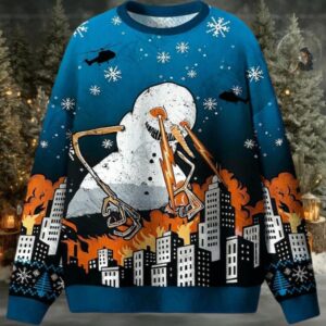 Evil Snowman City Destruction Jumper Ugly Sweater