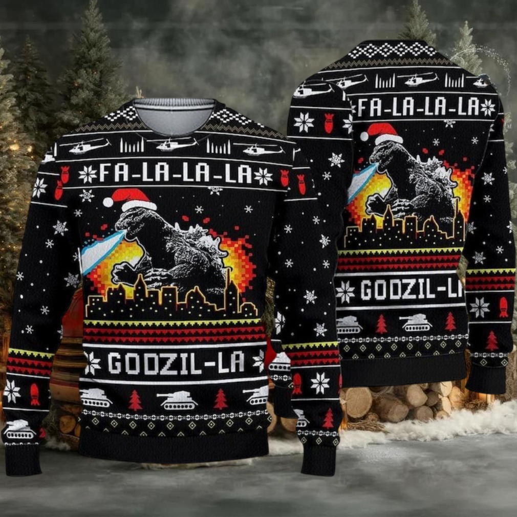 Fa la la la la Godzilla Christmas sweater Fa la la la la Godzilla Christmas sweater