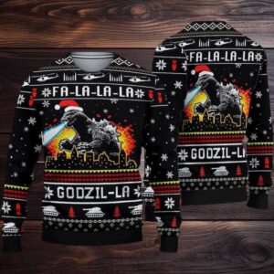 Fa la la la la Godzilla Christmas sweater