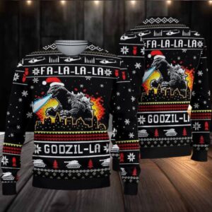 Fa la la la la Godzilla Christmas sweater
