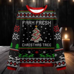 Farm Fresh Christmas Tree Teacher Ugly Knit Sweatshirt
