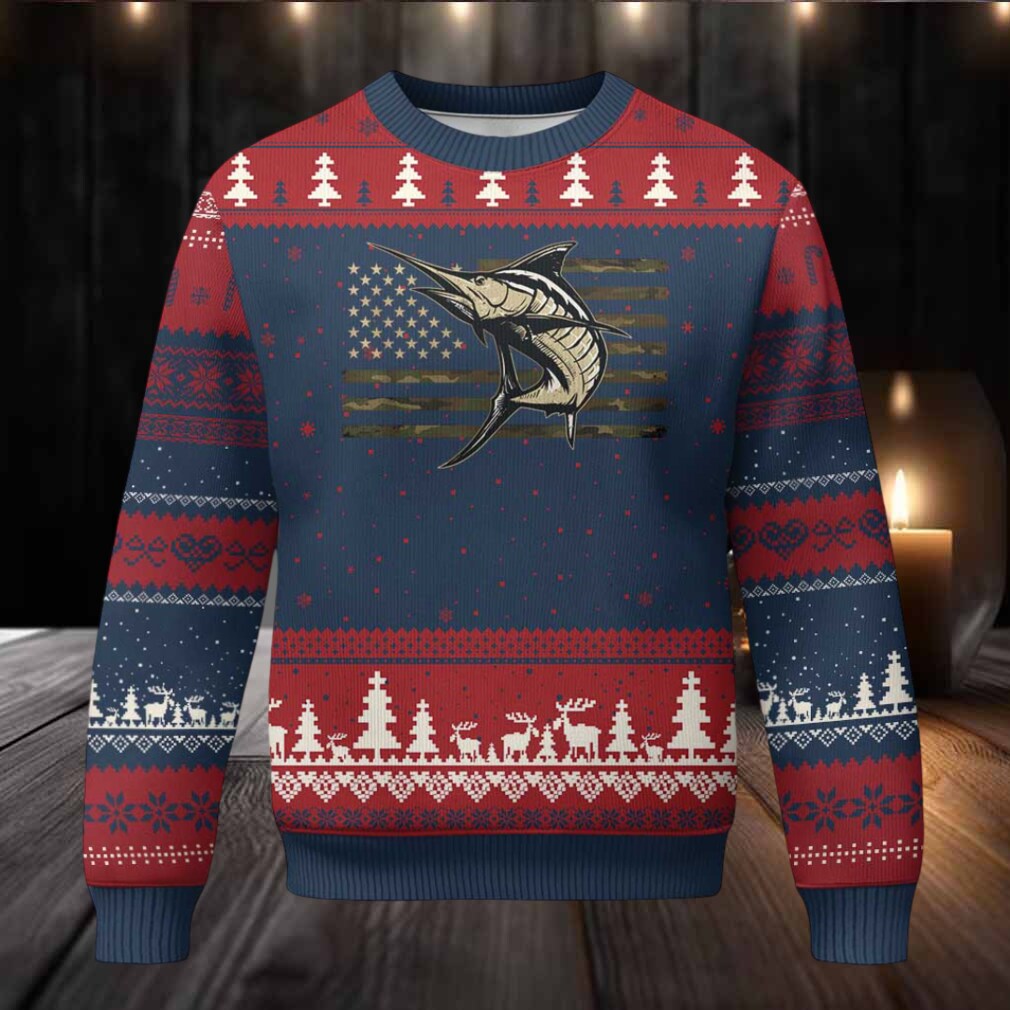 Fishing Camouflage US Flag Ugly Christmas Sweater Swordfish Fish Fisherman Camo Fishing Camouflage US Flag Ugly Christmas Sweater Swordfish Fish Fisherman Camo