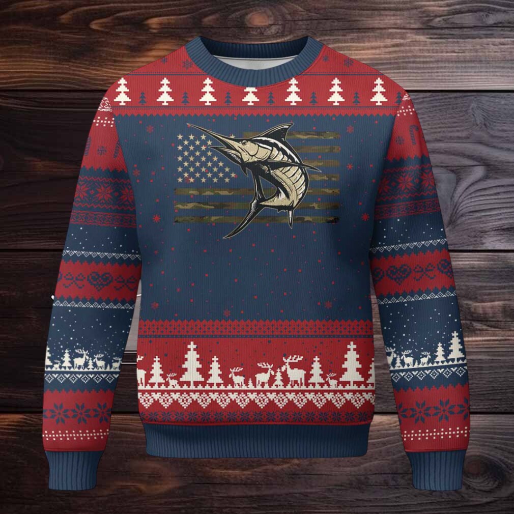 Fishing Camouflage US Flag Ugly Christmas Sweater Swordfish Fish Fisherman Camo Fishing Camouflage US Flag Ugly Christmas Sweater Swordfish Fish Fisherman Camo