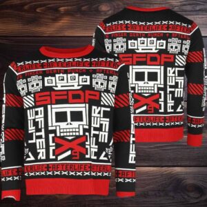 Five Finger Death Punch Afterlife Signature Symbol Knitted Black And Red Holiday Ugly Christmas Sweater