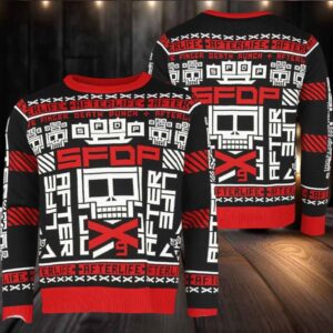 Five Finger Death Punch Afterlife Signature Symbol Knitted Black And Red Holiday Ugly Christmas Sweater