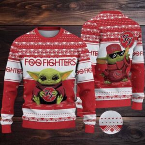 Foo Fighters Baby Yoda With Foo Fighters Logo Ugly Christmas Sweater