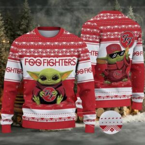 Foo Fighters Baby Yoda With Foo Fighters Logo Ugly Christmas Sweater