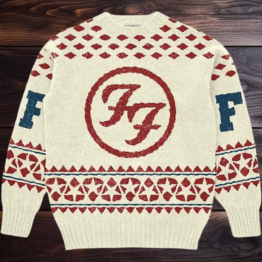 Foo Fighters Big Logo Holiday Knitted Cream Ugly Christmas Sweater Foo Fighters Big Logo Holiday Knitted Cream Ugly Christmas Sweater