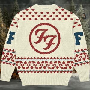 Foo Fighters Big Logo Holiday Knitted Cream Ugly Christmas Sweater