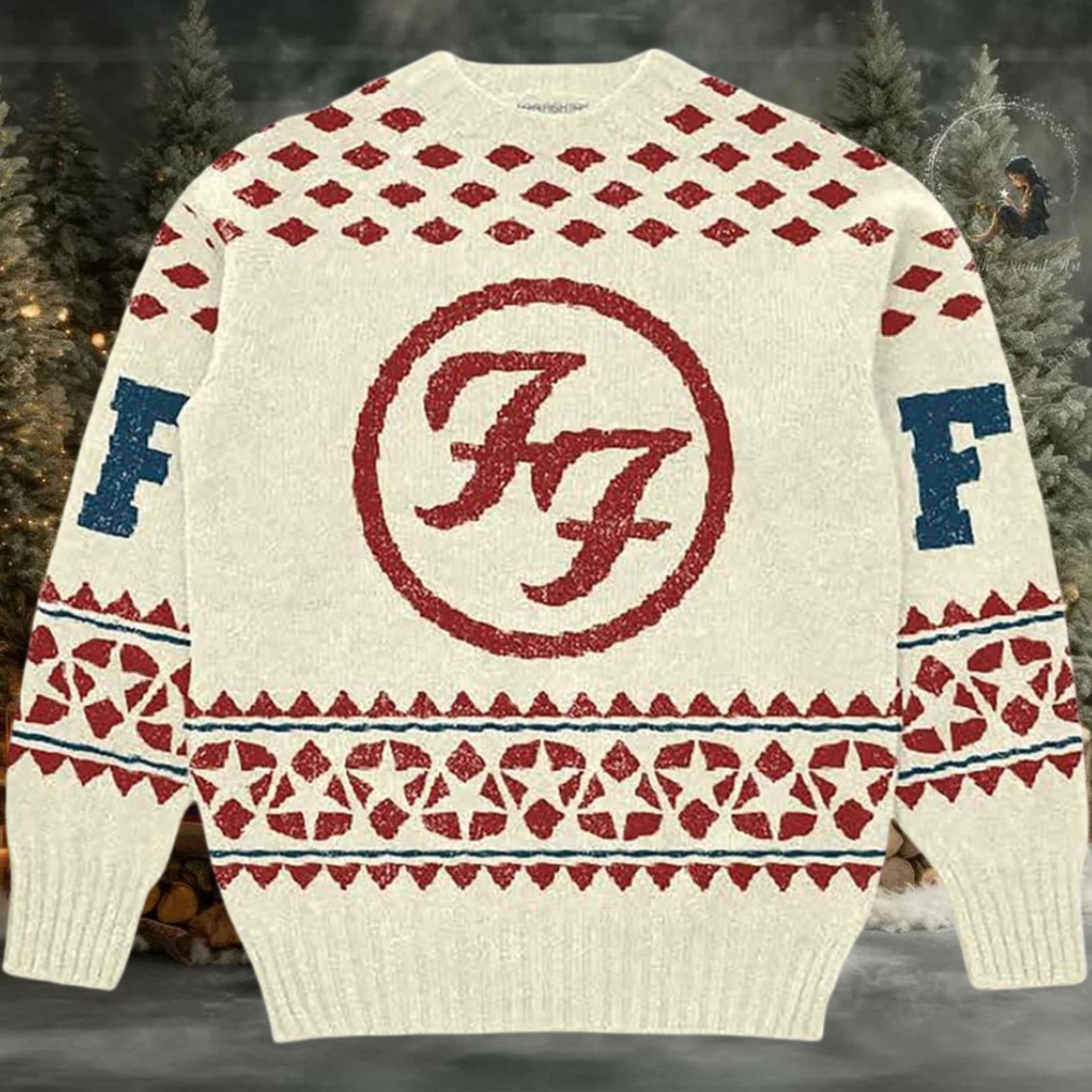 Foo Fighters Big Logo Holiday Knitted Cream Ugly Christmas Sweater Foo Fighters Big Logo Holiday Knitted Cream Ugly Christmas Sweater