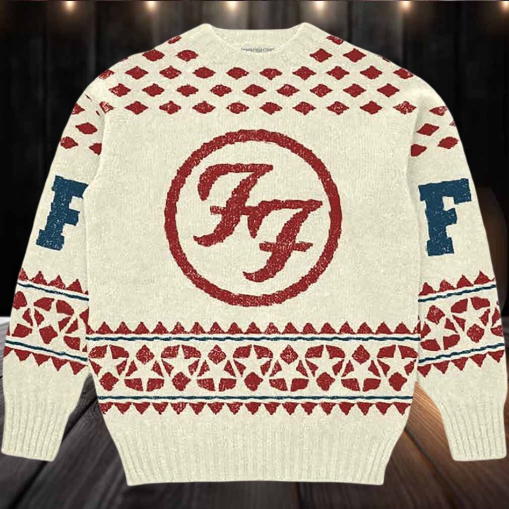 Foo Fighters Big Logo Holiday Knitted Cream Ugly Christmas Sweater Foo Fighters Big Logo Holiday Knitted Cream Ugly Christmas Sweater
