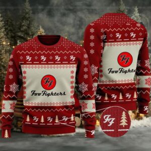 Foo Fighters Signature Logo With Snowflakes Pattern Holiday Red Ugly Christmas Sweater