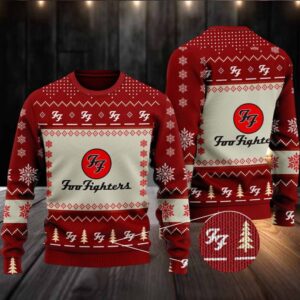 Foo Fighters Signature Logo With Snowflakes Pattern Holiday Red Ugly Christmas Sweater