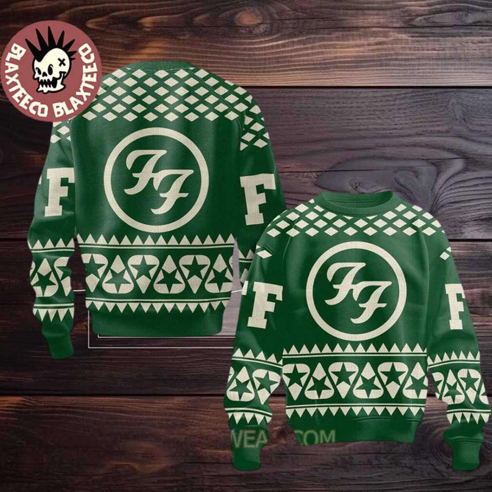 Foo Fighters Star Green Logo Guitar Pick Pattern Knitted Green Ugly Christmas Sweater Foo Fighters Star Green Logo Guitar Pick Pattern Knitted Green Ugly Christmas Sweater