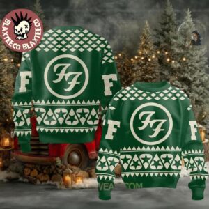 Foo Fighters Star Green Logo Guitar Pick Pattern Knitted Green Ugly Christmas Sweater