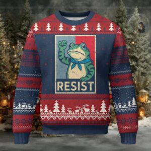 Frog Resist Ugly Christmas Sweater Portland Frog Raised Fist Poster Graphic