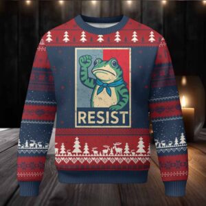 Frog Resist Ugly Christmas Sweater Portland Frog Raised Fist Poster Graphic