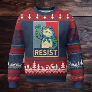 Frog Resist Ugly Christmas Sweater Portland Frog Raised Fist Poster Graphic