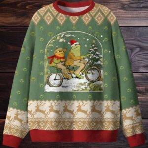 Frogs on Tandem Bicycle Ugly Christmas Sweater