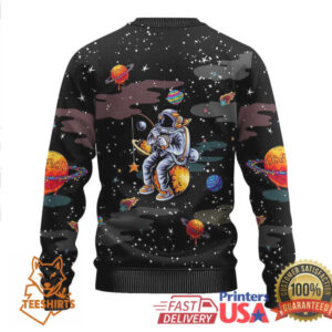 Funny Astronaut Fishing In Space Christmas Ugly Christmas Sweater Xmas Holiday Patterns