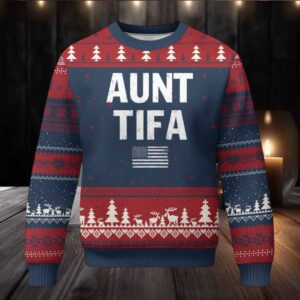 Funny Aunt Tifa Ugly Christmas Sweater Political Satire Vintage American Flag