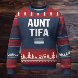 Funny Aunt Tifa Ugly Christmas Sweater Political Satire Vintage American Flag